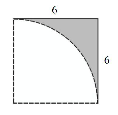 Z kartki w kształcie kwadratu o boku 6 odcięto ćwierć koła o promieniu 6 (patrz rysunek).