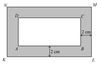 Prostokątna ramka ma szerokość 2 cm oraz |KL| =15 cm, |NK| = 9 cm .
