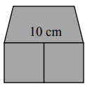 Na rysunku przedstawiono figurę złożoną z trapezu o polu 45 cm2 i dwóch jednakowych kwadratów. Dłuższa podstawa trapezu ma 10 cm. Oblicz pole przedstawionej figury.